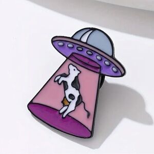 UFO Alien Cow Enamel Pin